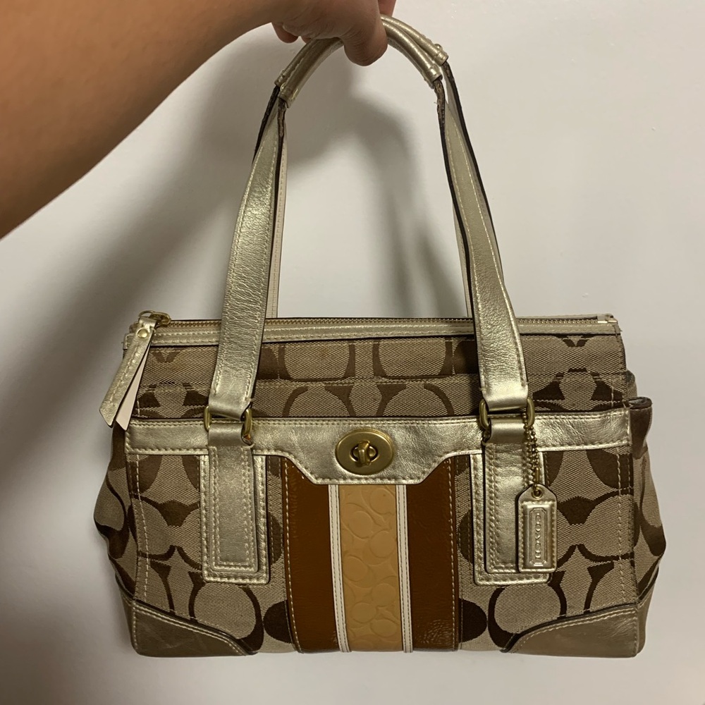 Coach Brown and Gold Signature Satchel